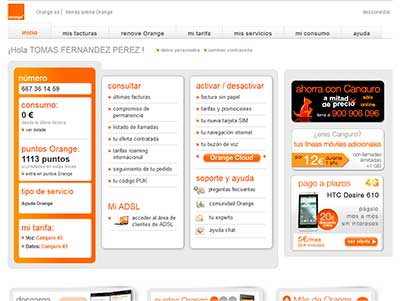 Maqueta dashboard área clientes Orange